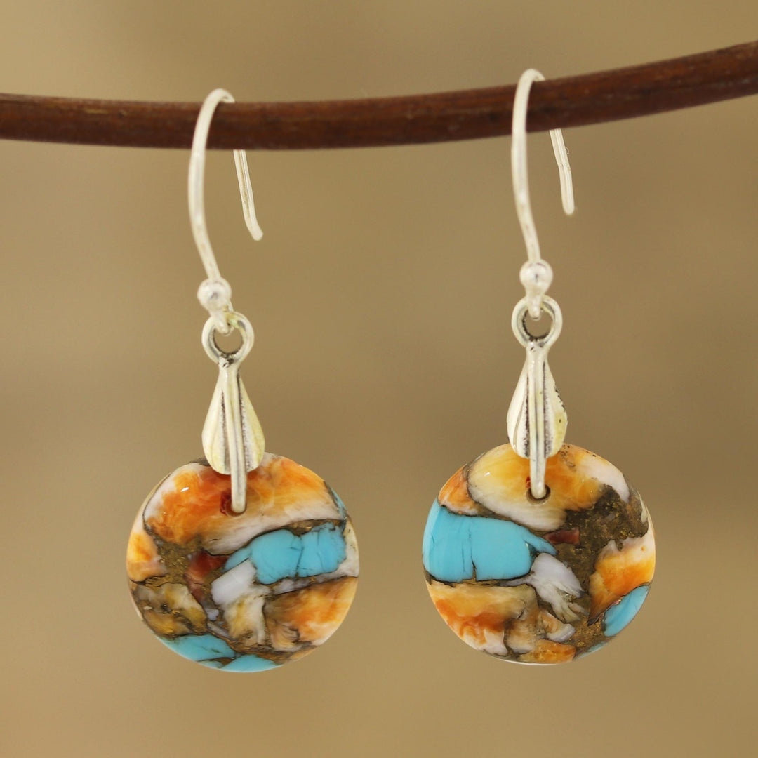 Circular Composite Turquoise Dangle Earrings - Moon of Mystery