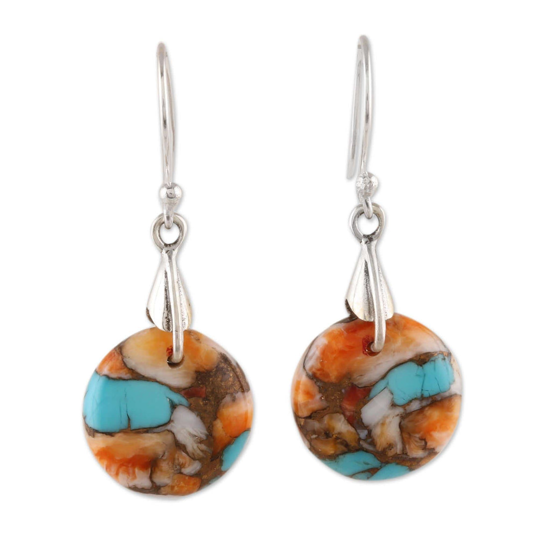 Circular Composite Turquoise Dangle Earrings - Moon of Mystery
