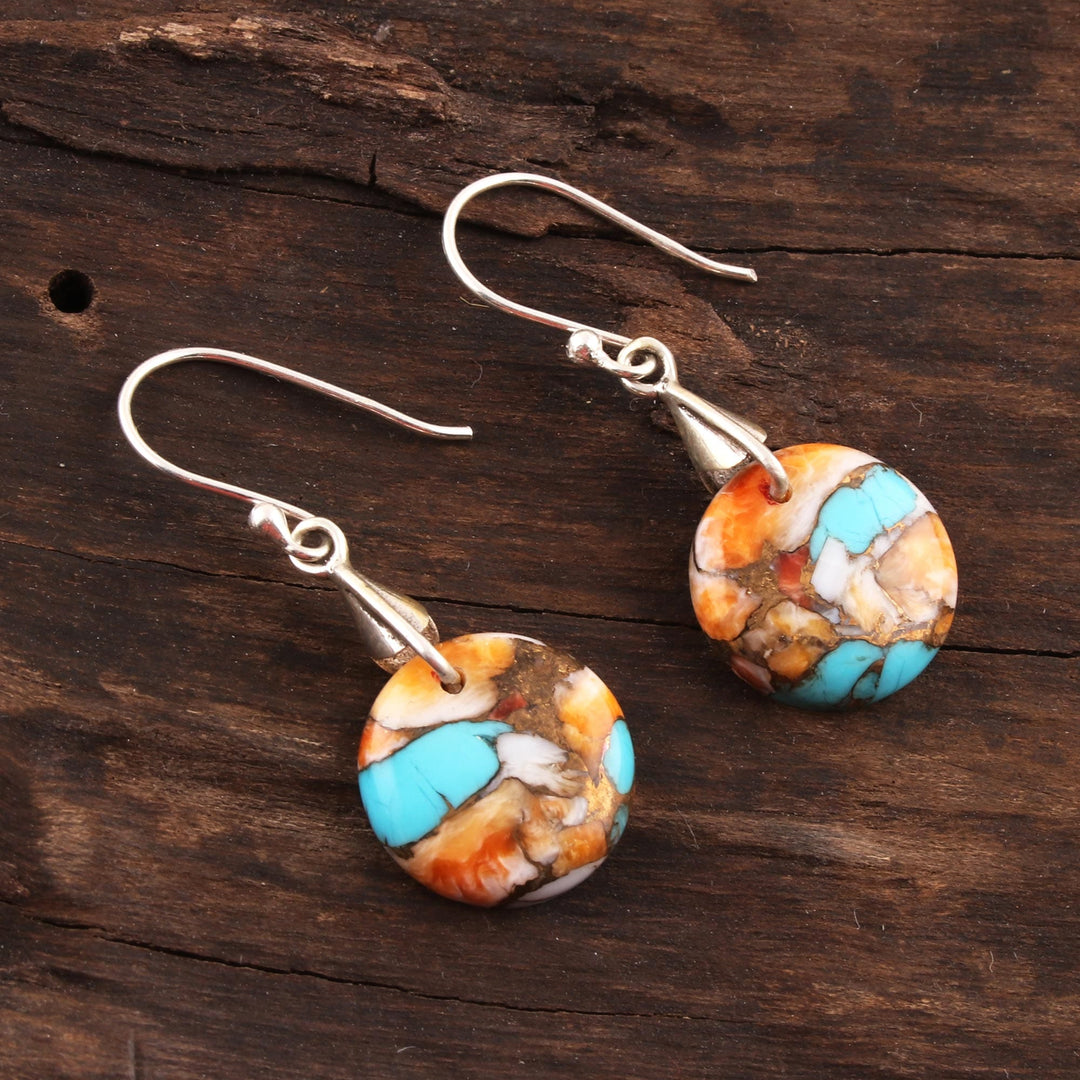 Circular Composite Turquoise Dangle Earrings - Moon of Mystery