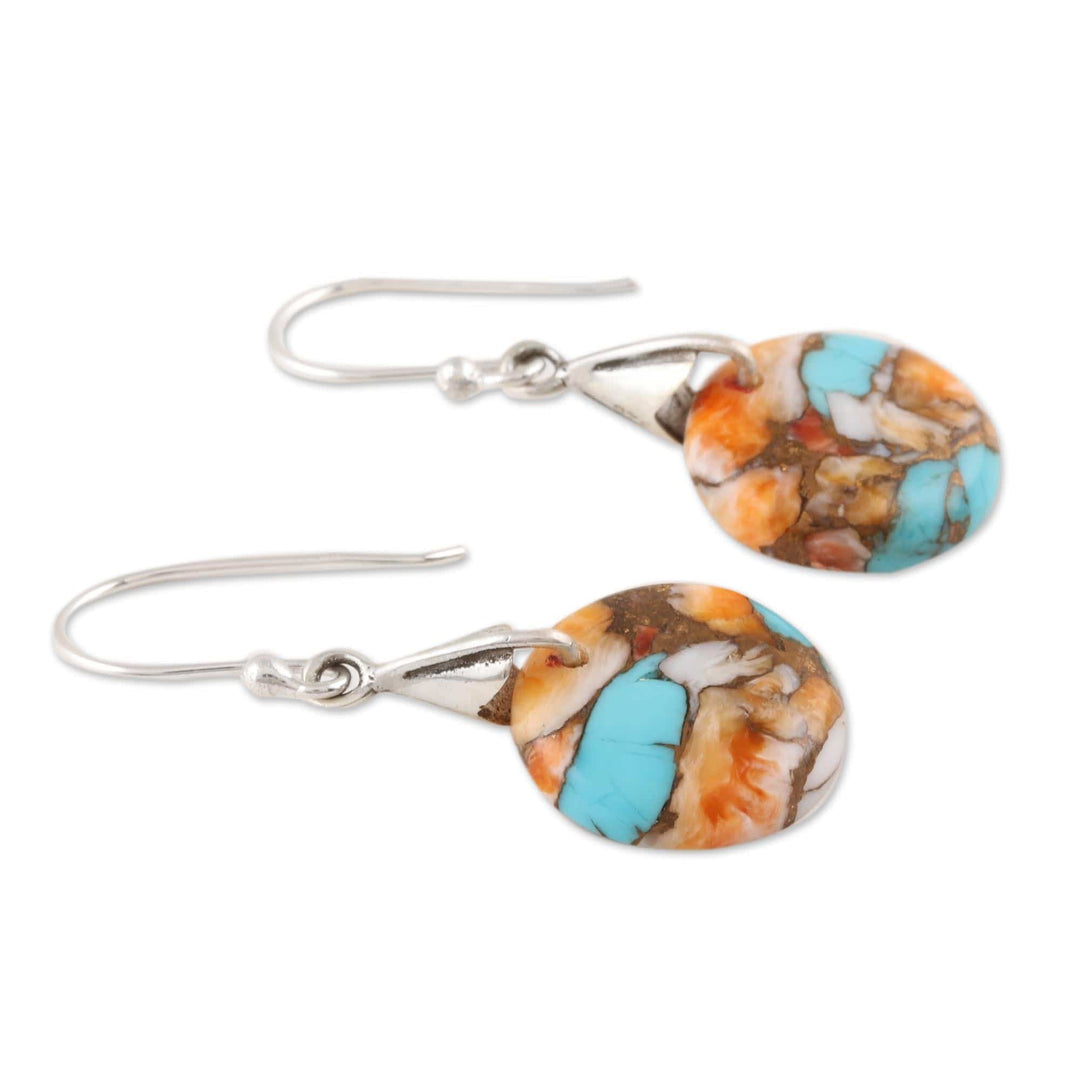 Circular Composite Turquoise Dangle Earrings - Moon of Mystery