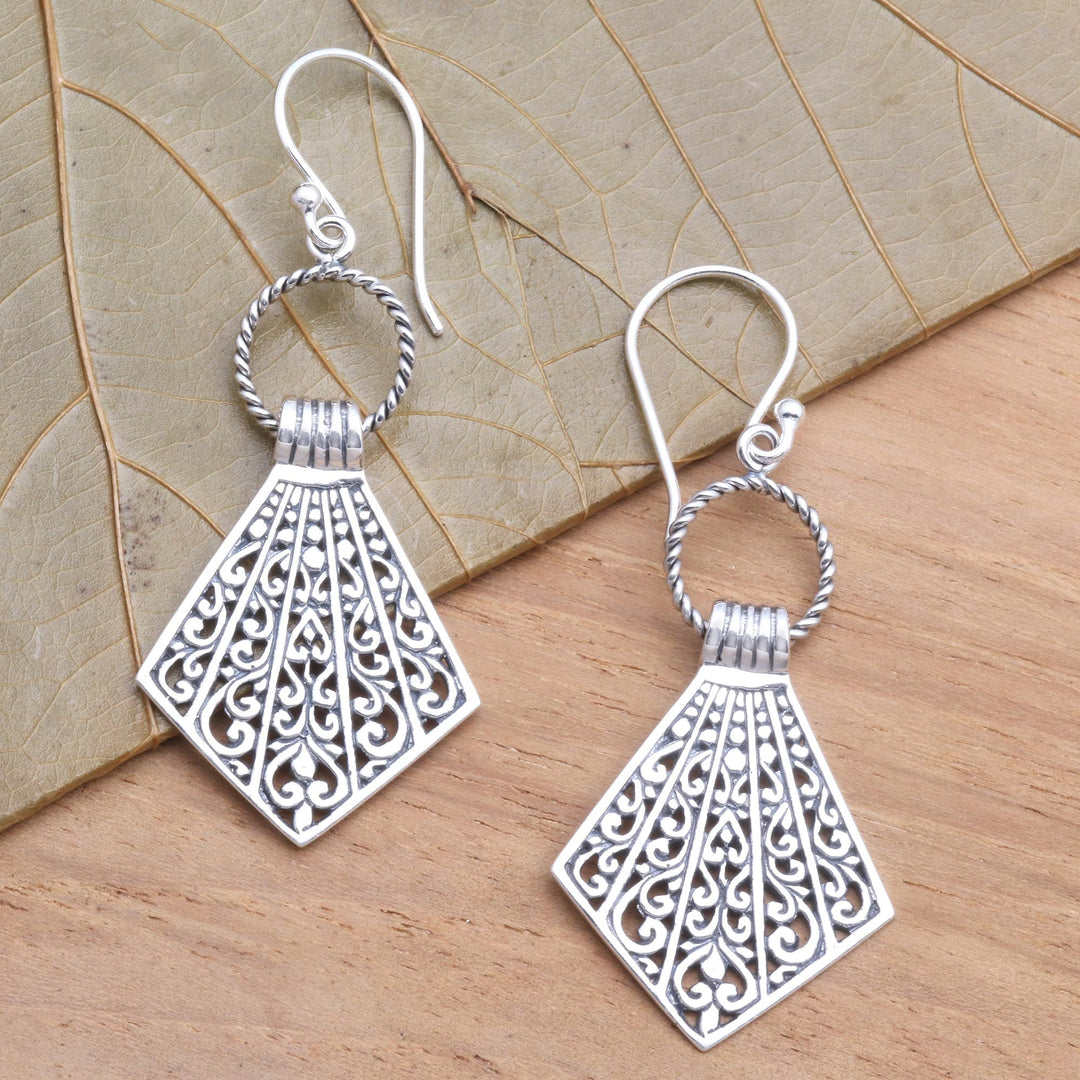 Balinese Sterling Silver Dangle Earrings - Lamak Flags