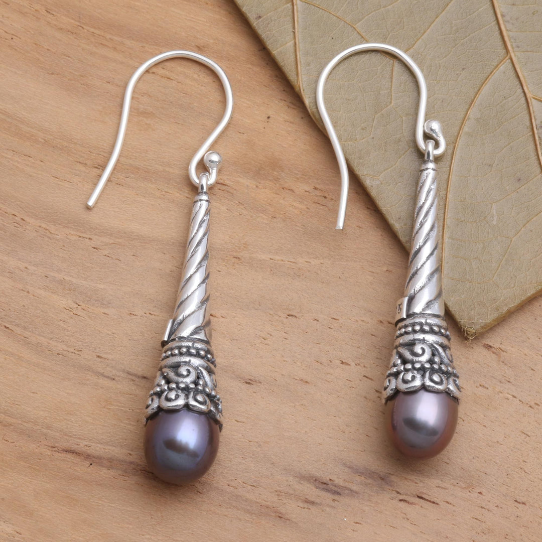 Balinese Handcrafted Cultured Peacock Pearl Earrings - Peacock Beacon Glow