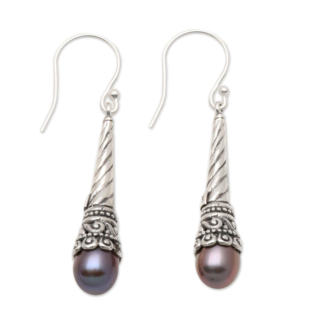 Balinese Handcrafted Cultured Peacock Pearl Earrings - Peacock Beacon Glow
