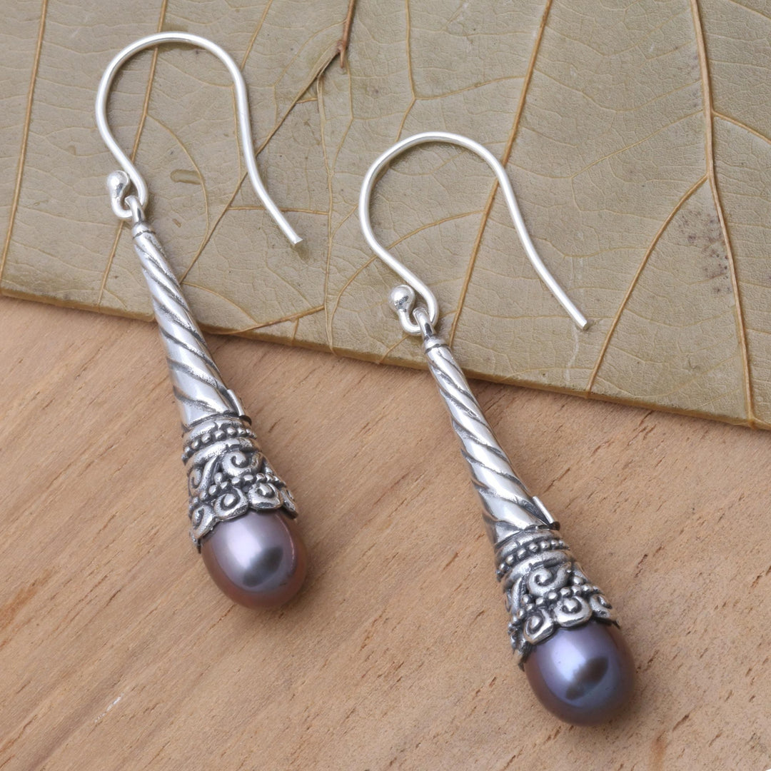 Balinese Handcrafted Cultured Peacock Pearl Earrings - Peacock Beacon Glow