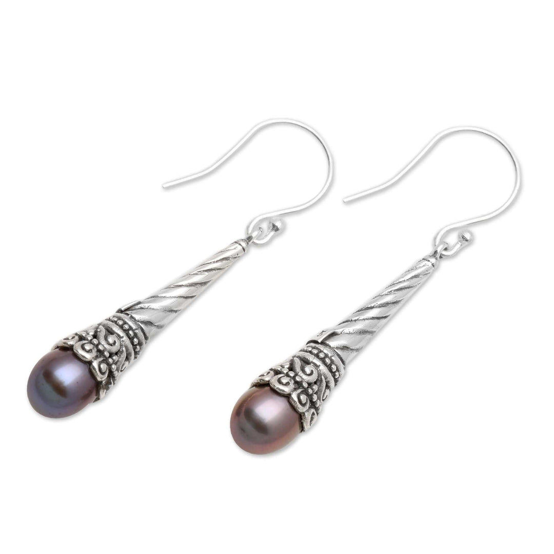 Balinese Handcrafted Cultured Peacock Pearl Earrings - Peacock Beacon Glow