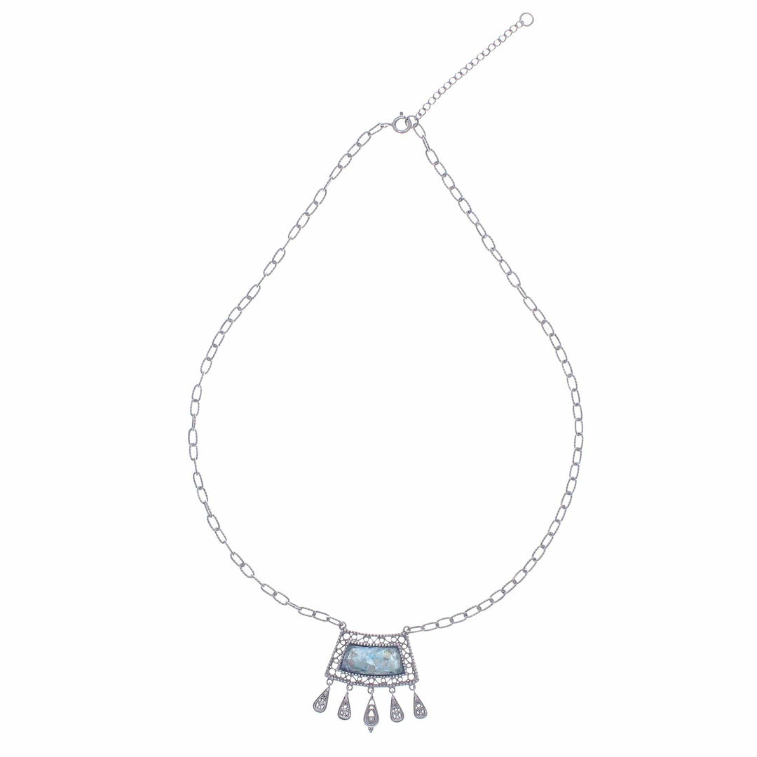 Roman Glass and Silver Necklace Handcrafted in Thailand - Ancient Whisper