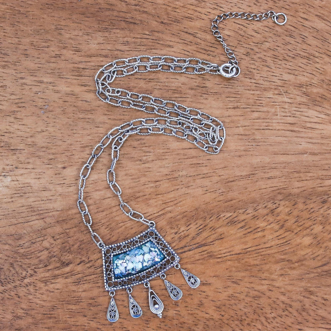 Roman Glass and Silver Necklace Handcrafted in Thailand - Ancient Whisper