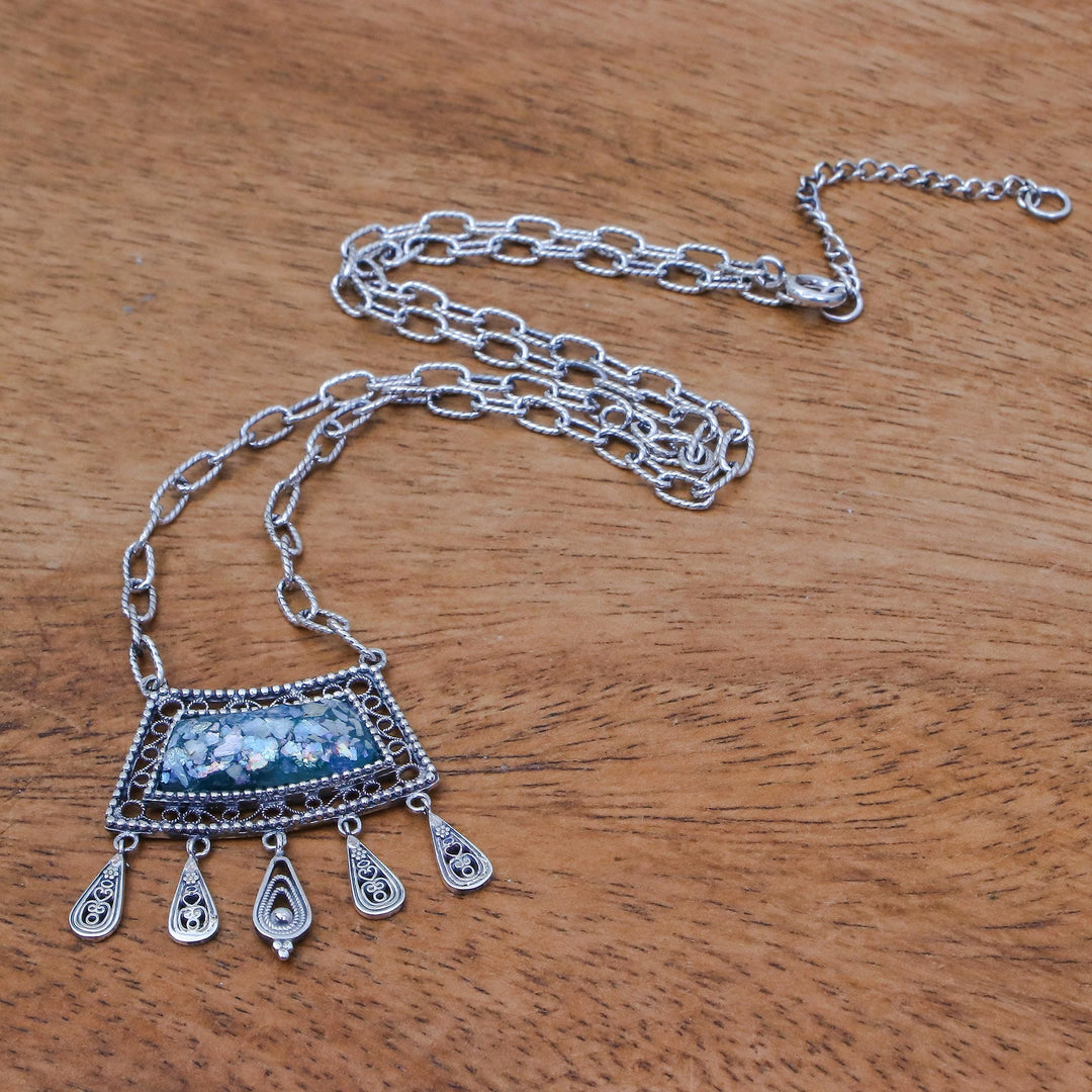 Roman Glass and Silver Necklace Handcrafted in Thailand - Ancient Whisper