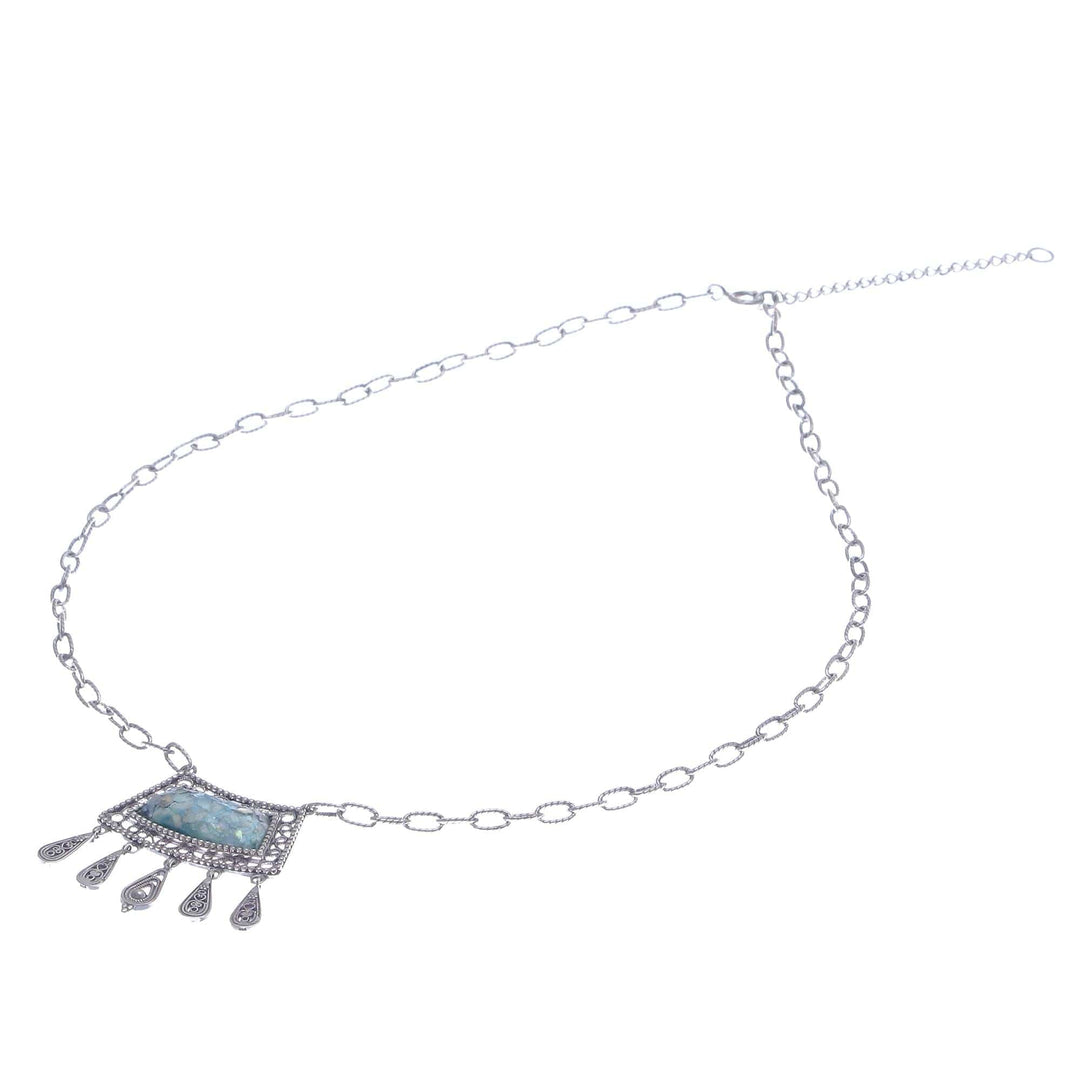 Roman Glass and Silver Necklace Handcrafted in Thailand - Ancient Whisper