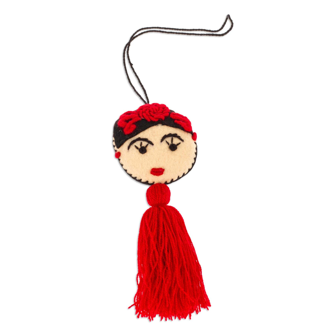 Frida Kahlo Embroidered Wool Ornament from Mexico - Frida's Crimson Heart
