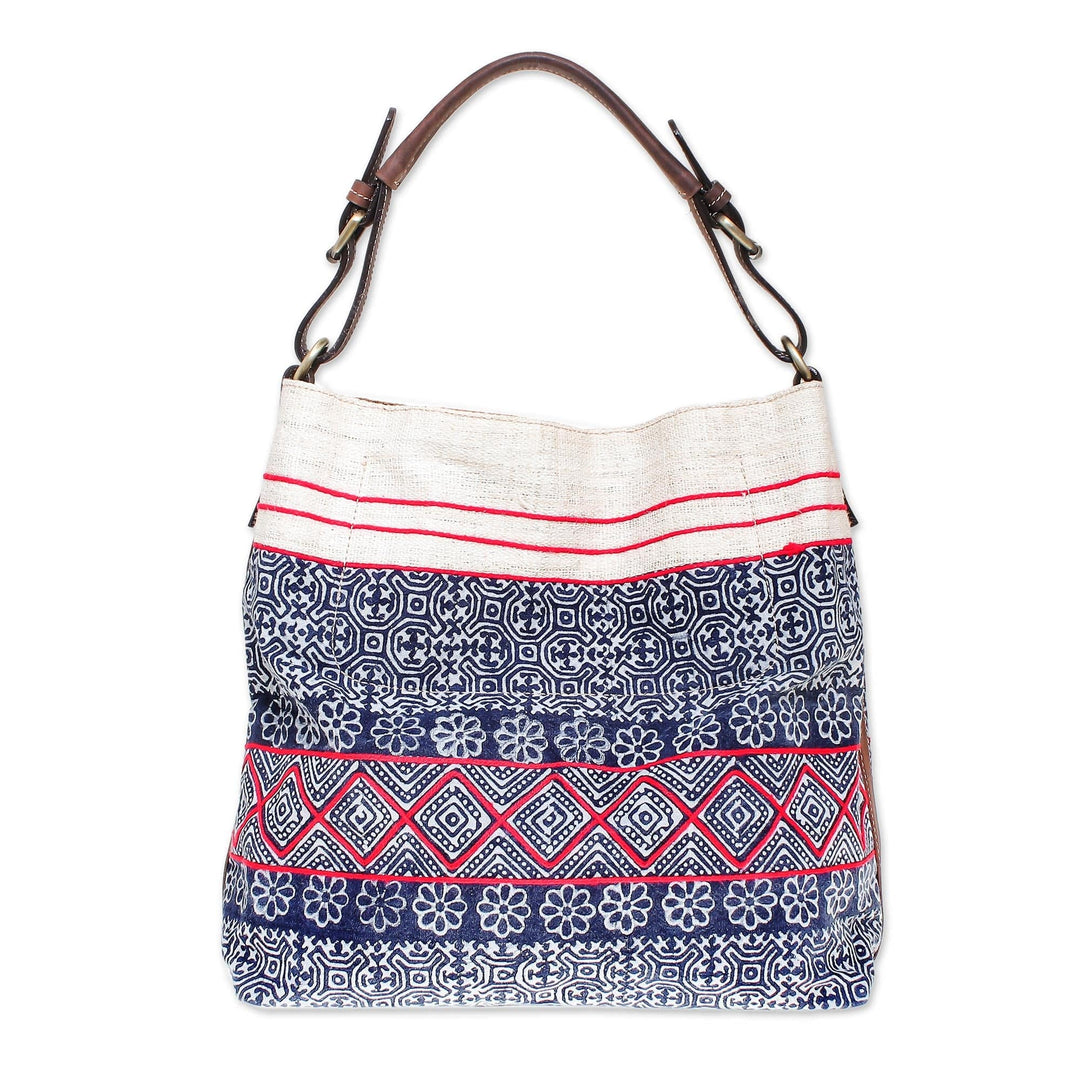 Thai Batik Block Print Shoulder Bag in Indigo - Hmong Block