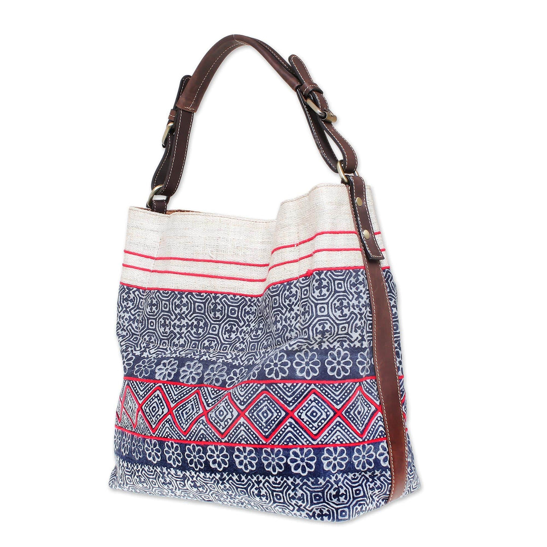 Thai Batik Block Print Shoulder Bag in Indigo - Hmong Block
