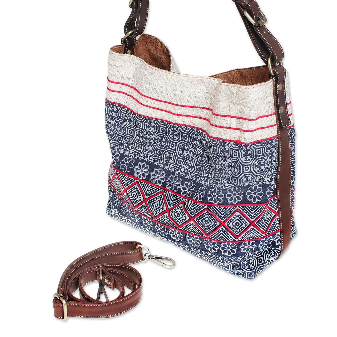 Thai Batik Block Print Shoulder Bag in Indigo - Hmong Block