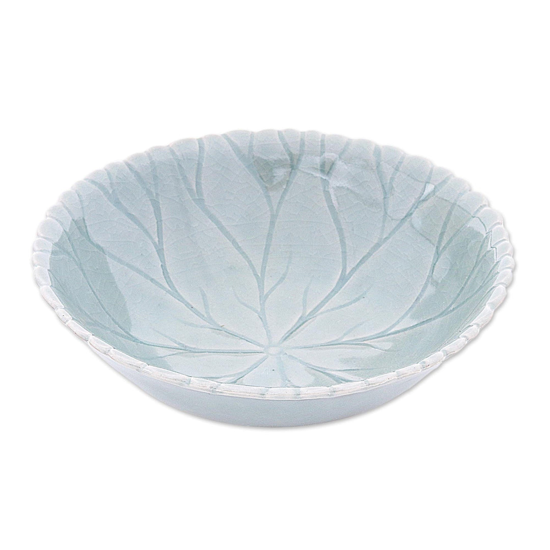 Crackle Finish Celadon Ceramic Bowl - Lotus Garden