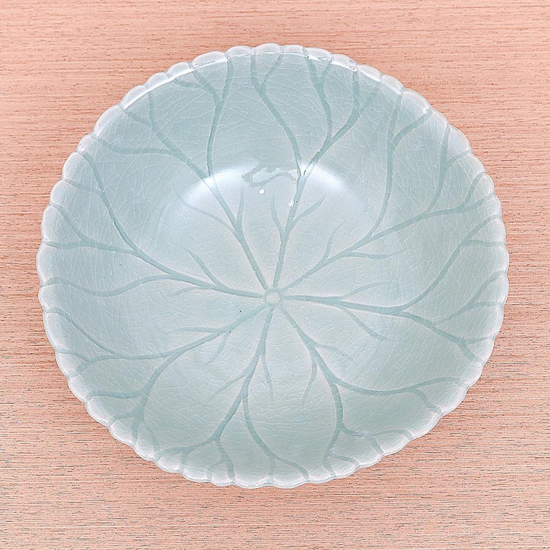 Crackle Finish Celadon Ceramic Bowl - Lotus Garden