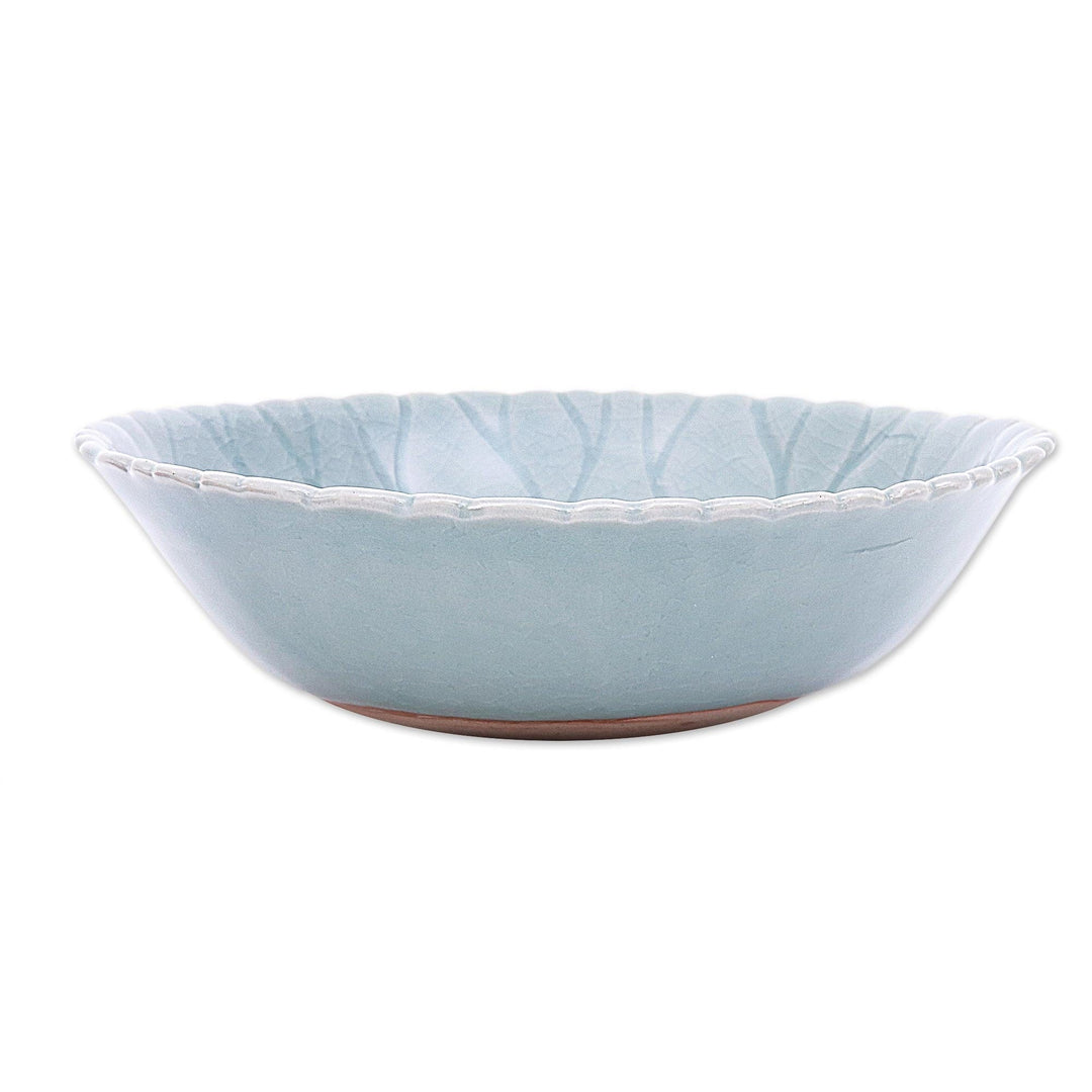 Crackle Finish Celadon Ceramic Bowl - Lotus Garden