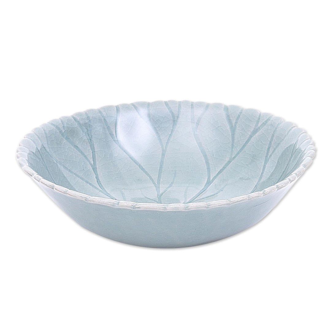 Crackle Finish Celadon Ceramic Bowl - Lotus Garden