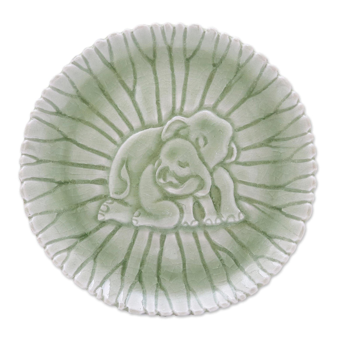 Hand Crafted Elephant Motif Celadon Ceramic Plate - Elephant Nurture
