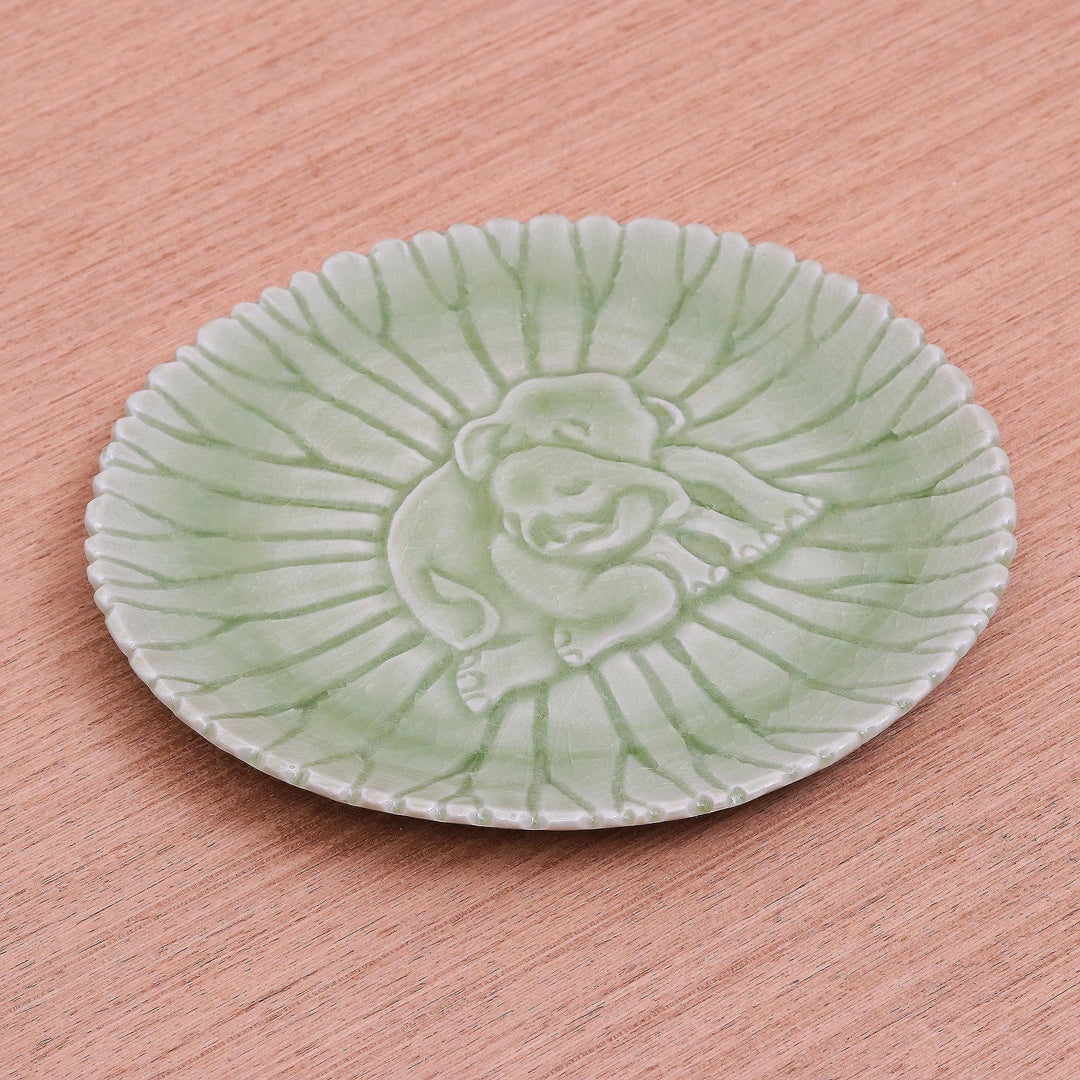 Hand Crafted Elephant Motif Celadon Ceramic Plate - Elephant Nurture