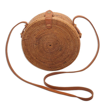 Round Woven Bamboo and Ate Grass Shoulder Bag - Happy Tradition