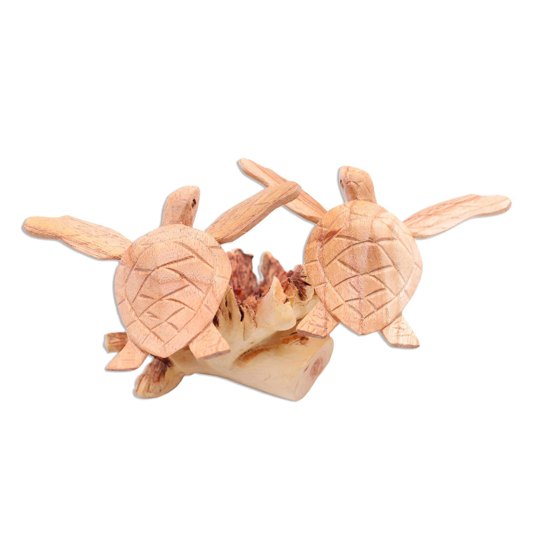 Original Jempinis and Benalu Wood Turtle Sculpture - Sea Turtle Companions