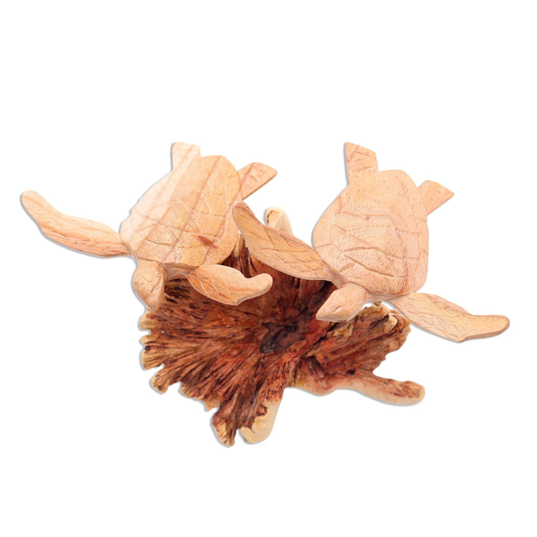 Original Jempinis and Benalu Wood Turtle Sculpture - Sea Turtle Companions