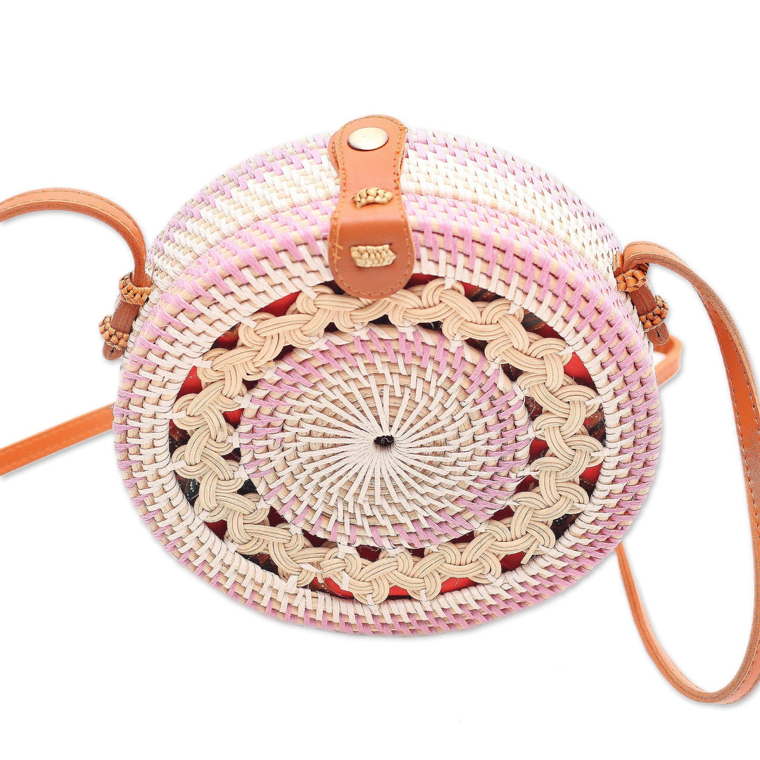 Handcrafted Bamboo Round Shoulder Bag in Lilac - Lilac Way