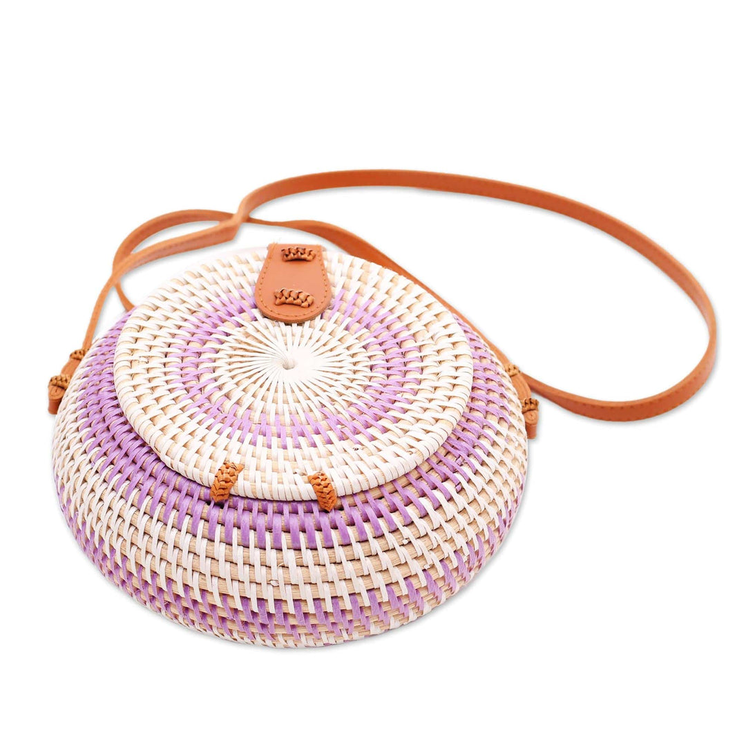 Stylish Purple and White Round Woven Shoulder Bag - Purple Target