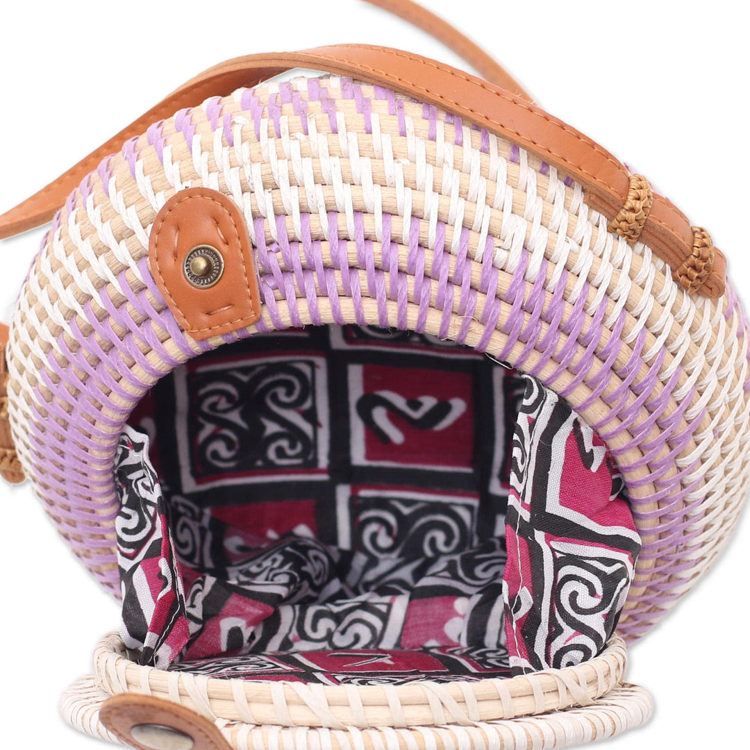Stylish Purple and White Round Woven Shoulder Bag - Purple Target
