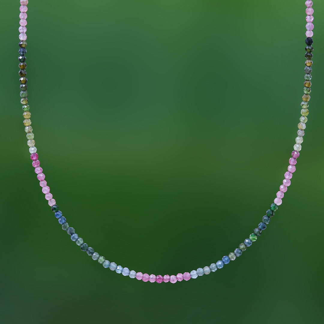 24k Gold and Tourmaline Beaded Necklace - Natural Rainbow