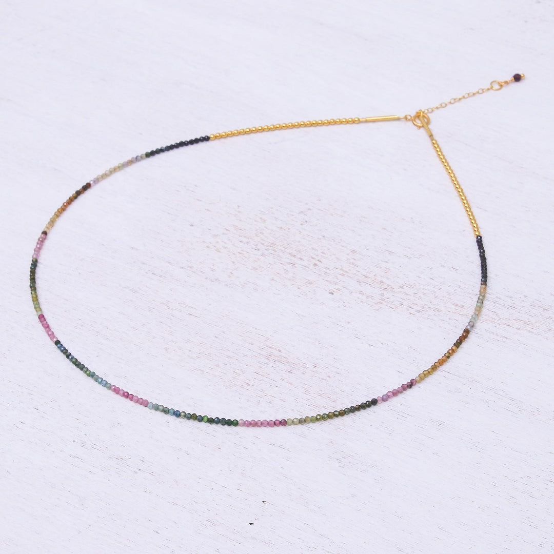 24k Gold and Tourmaline Beaded Necklace - Natural Rainbow