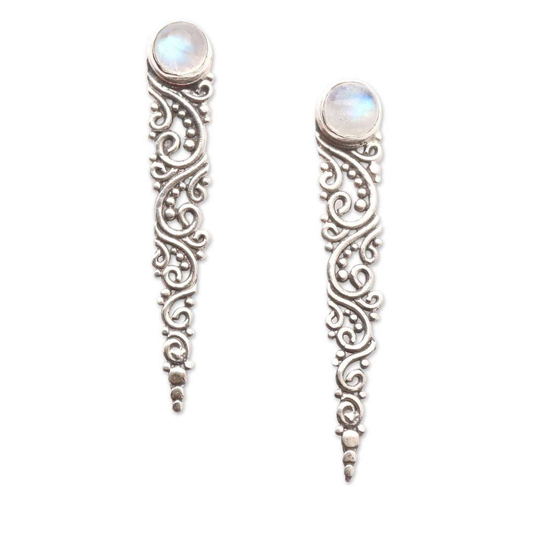 Rainbow Moonstone Ear Climber Style Earrings - Bali Comet