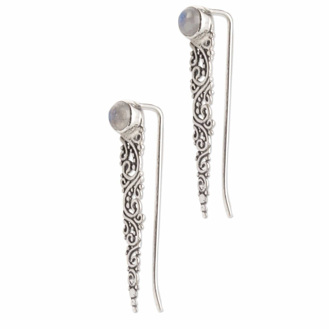 Rainbow Moonstone Ear Climber Style Earrings - Bali Comet
