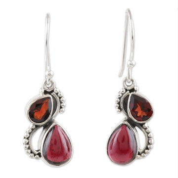 Faceted and Cabochon Garnet Dangle Earrings - Fireglow