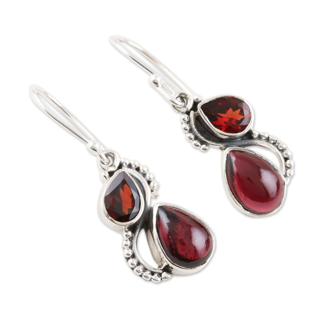 Faceted and Cabochon Garnet Dangle Earrings - Fireglow