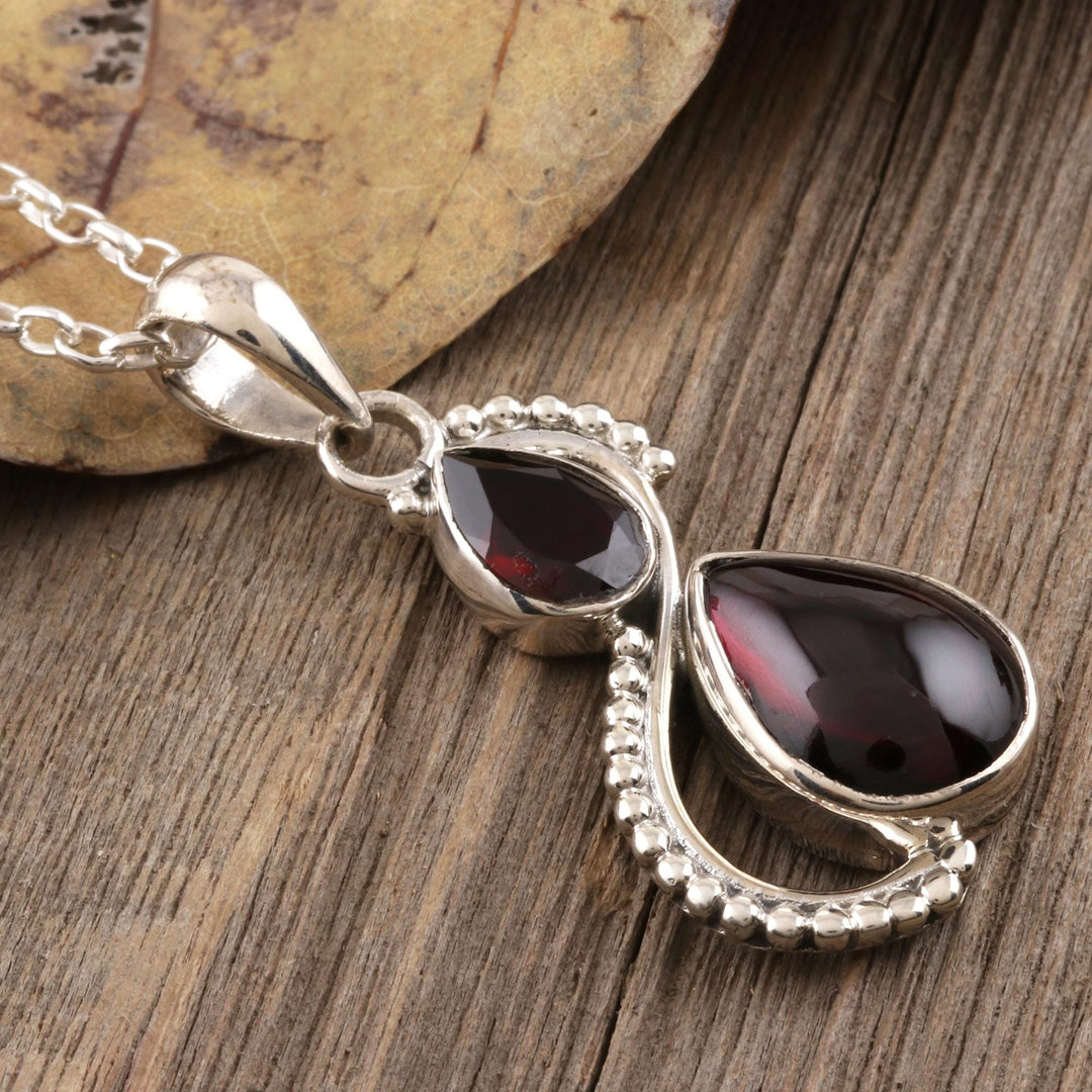Two-Garnet Pendant Necklace from India - Fireglow