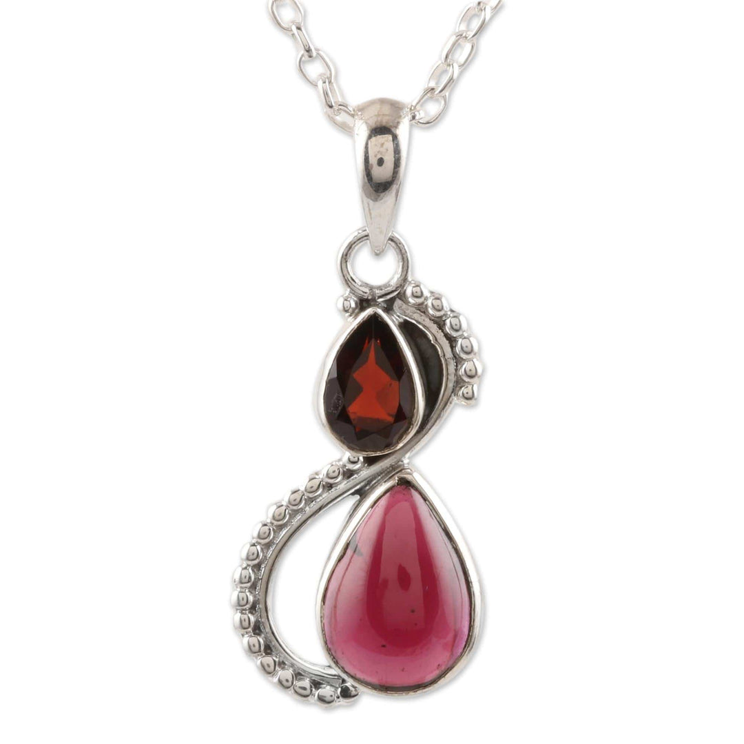Two-Garnet Pendant Necklace from India - Fireglow