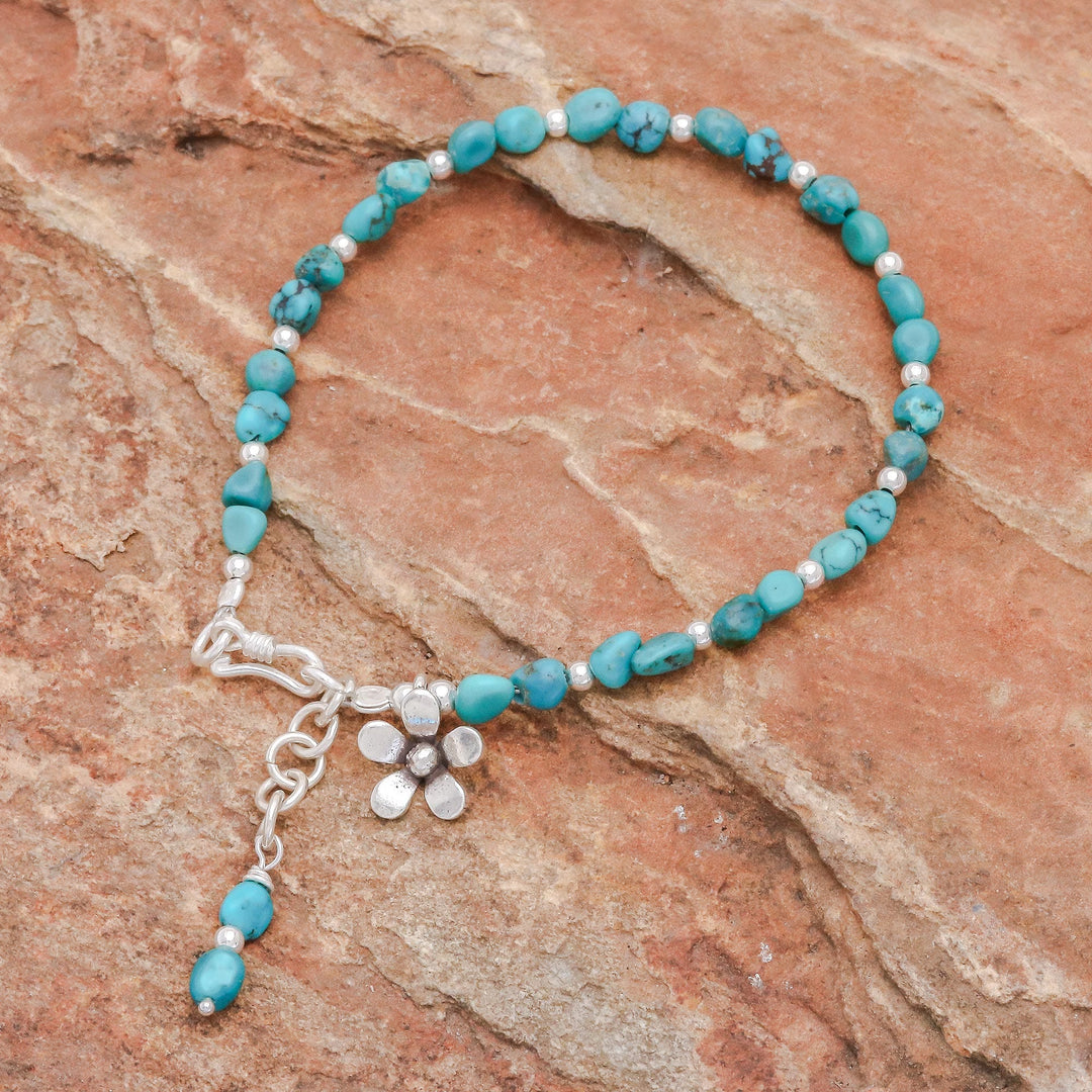 Sterling Silver and Reconstituted Turquoise Bracelet - Sea Flower