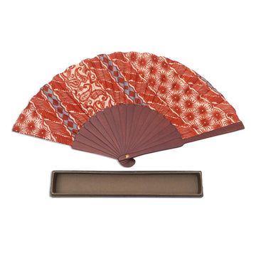 Scarlet Print Silk Batik Hand Fan from Bali - Lengko Scarlet