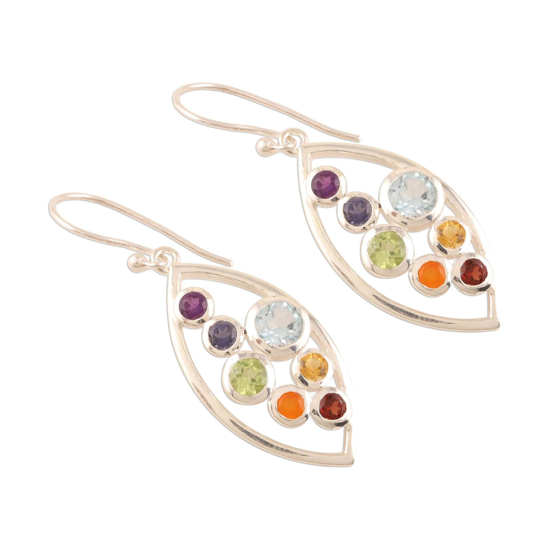 Sterling Silver Dangle Earrings with Chakra Gemstones - Leafy Chakra