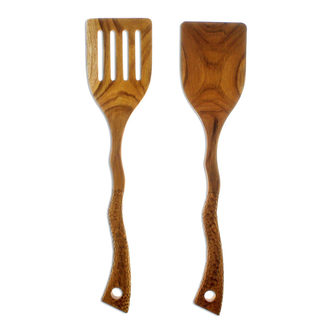 Food-Safe Hand Crafted Teak Wood Spatulas (2) - Kitchen Harmony