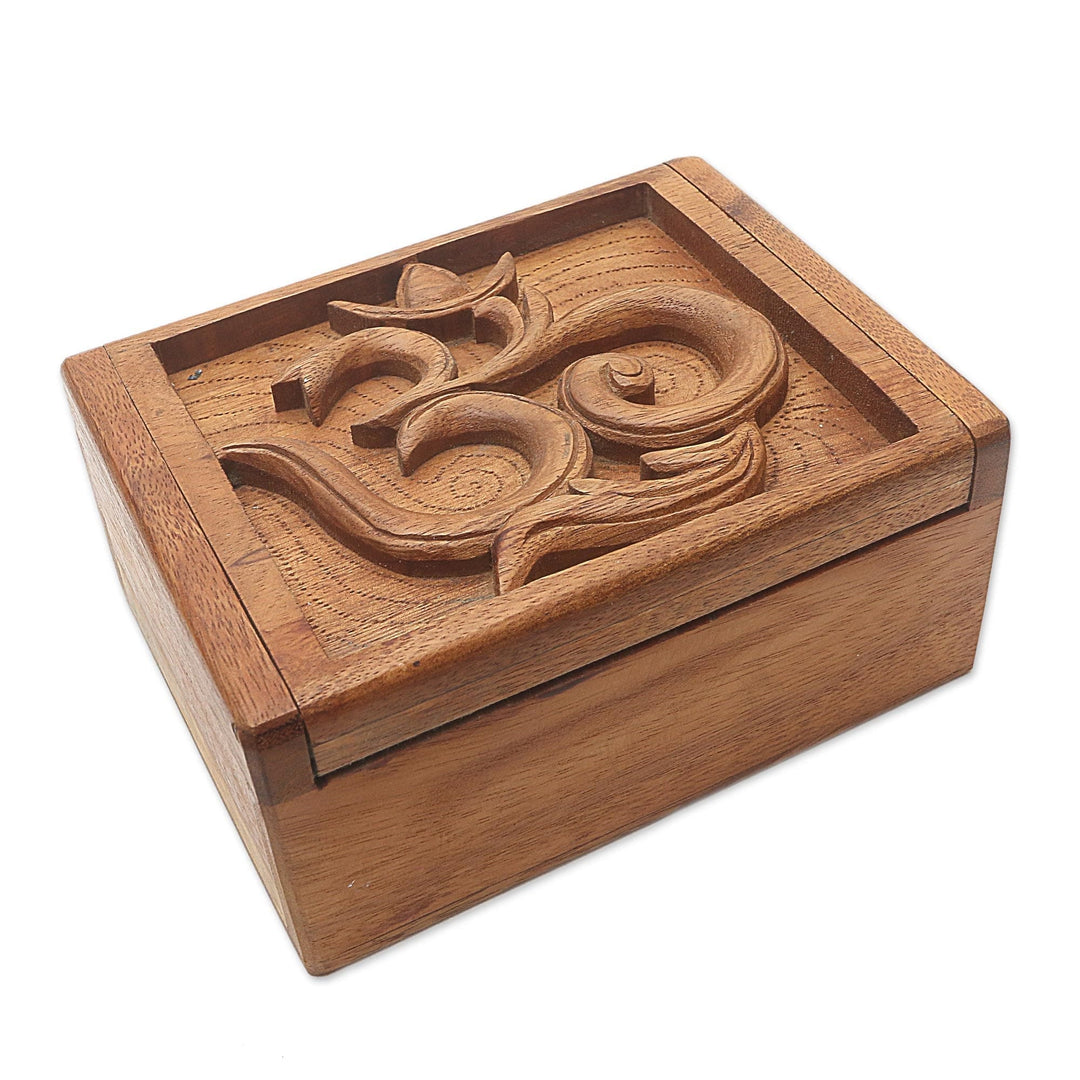 Hand Carved Decorative Wood Box with Jepun Flower Relief - Ong-Kara