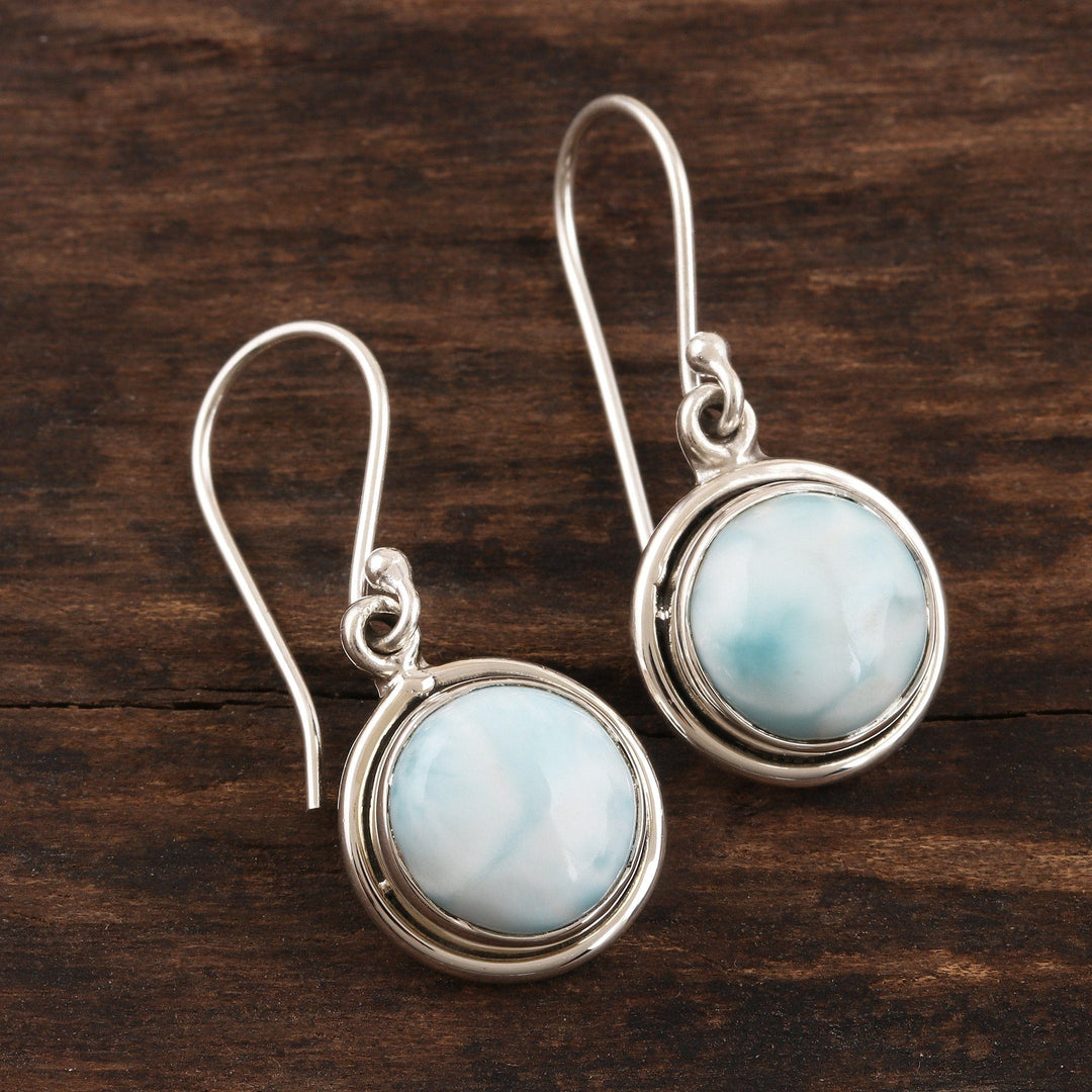 Larimar Cabochon and Sterling Silver Dangle Earrings - Snow Moon