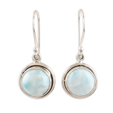 Larimar Cabochon and Sterling Silver Dangle Earrings - Snow Moon