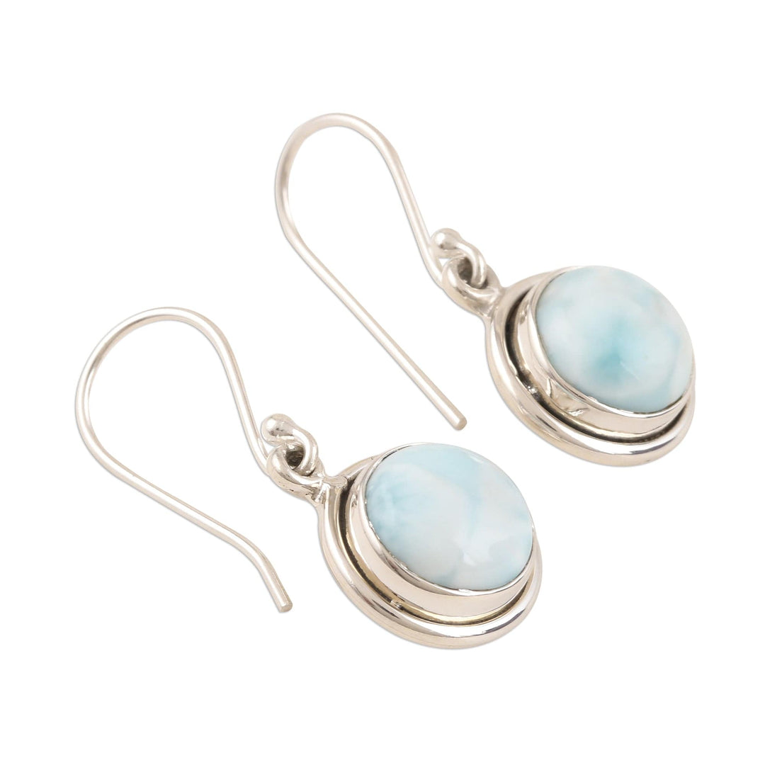 Larimar Cabochon and Sterling Silver Dangle Earrings - Snow Moon