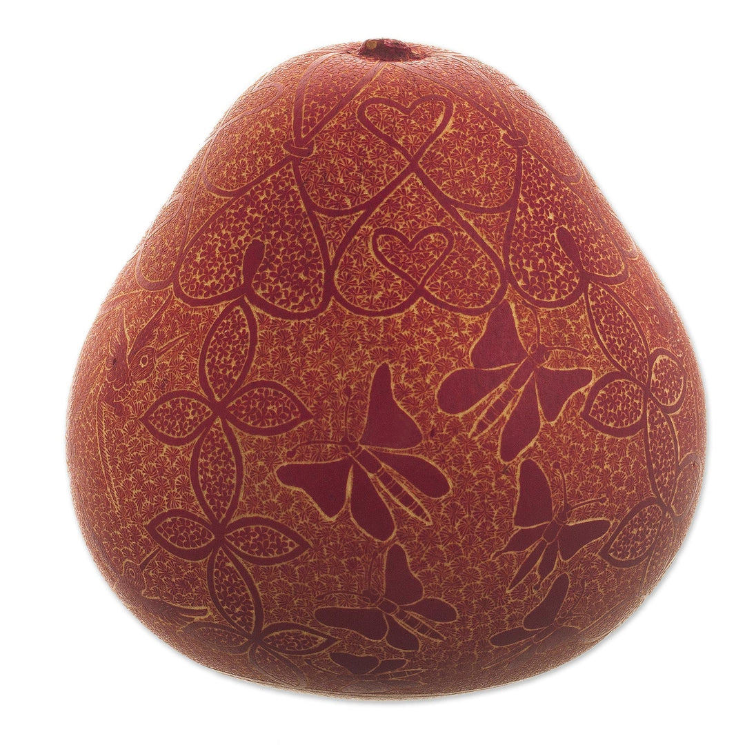 Engraved Dried Gourd Bird and Butterfly Figurine - Beauty on Wings