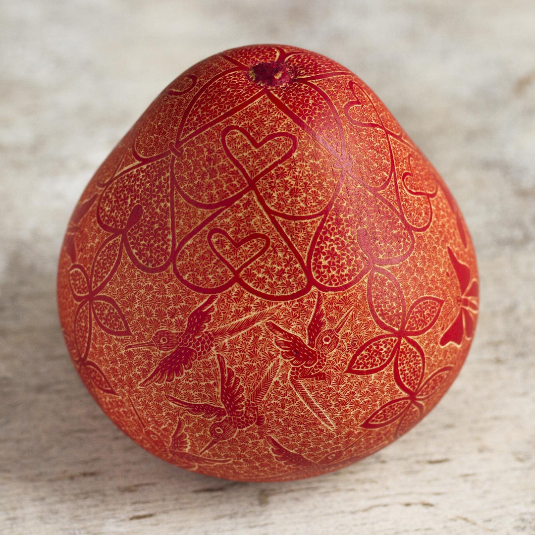 Engraved Dried Gourd Bird and Butterfly Figurine - Beauty on Wings