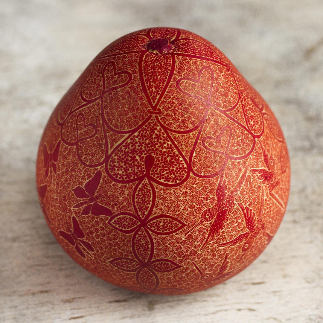 Engraved Dried Gourd Bird and Butterfly Figurine - Beauty on Wings