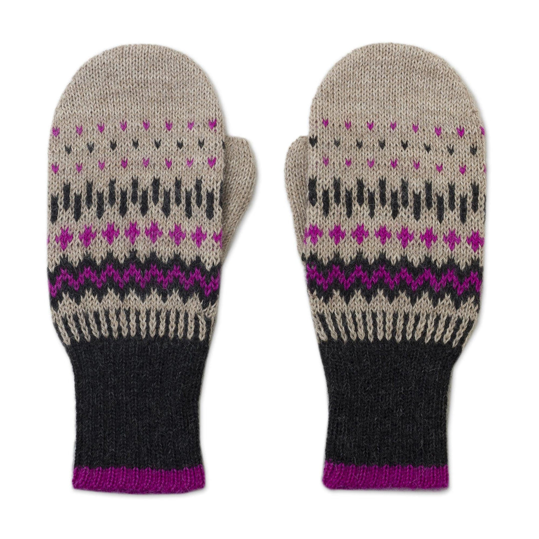 Pure Alpaca Wool Mittens with Inca Pattern - Miski Inca