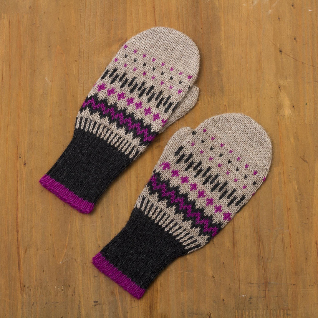 Pure Alpaca Wool Mittens with Inca Pattern - Miski Inca